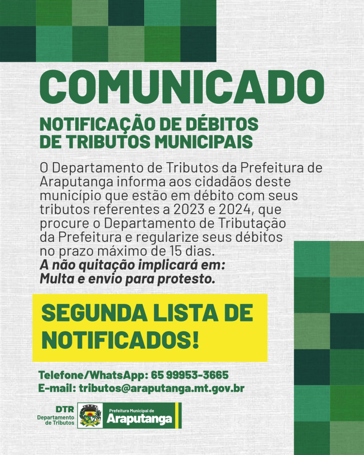 SEGUNDA LISTA DE NOTIFICAÇÃO | Débitos Municipais